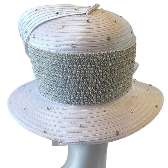 Beautiful designer couture special occasion satin ribbon hat White